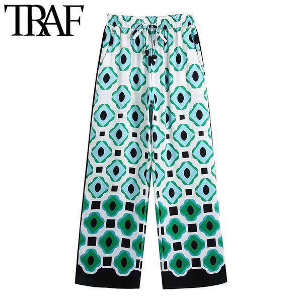 traf women chic fashion geometric print wide leg pants vintage high waist drawstring female ankle trousers mujer 211006, Black;white
traf women chic fashion geometric print wide leg pants vintage high waist drawstring female ankle trousers mujer 211006, Black;white