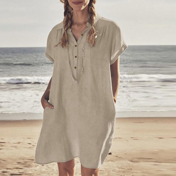 casual dresses 2021 fashion women's summer cotton loose short sleeve solid shirt dress robe femme sundress female, Black;gray
casual dresses 2021 fashion women's summer cotton loose short sleeve solid shirt dress robe femme sundress female, Black;gray