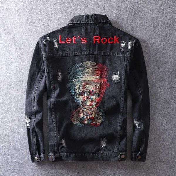 men's jackets american streetwear fashion jeans skulls embroidery designer ripped denim coats punk hip hop chaqueta hombre lr34, Black;brown
men's jackets american streetwear fashion jeans skulls embroidery designer ripped denim coats punk hip hop chaqueta hombre lr34, Black;brown