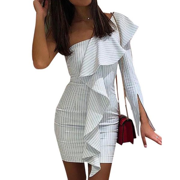 women one shoulder bodycon ruffle striped dress evening party elegant clubwear mini casual dresses, Black;gray
women one shoulder bodycon ruffle striped dress evening party elegant clubwear mini casual dresses, Black;gray