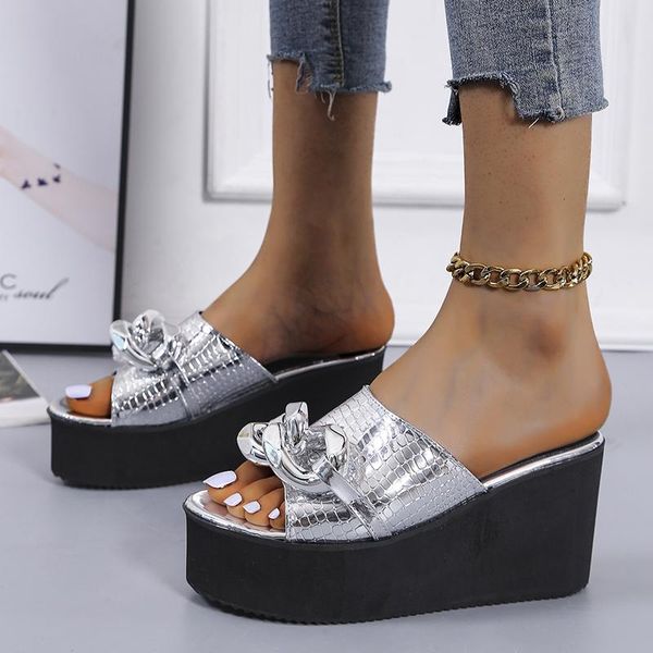 sandals summer women trend design light solid leather chain decoration peep toe platform wedge height increasing ladies shoes, Black
sandals summer women trend design light solid leather chain decoration peep toe platform wedge height increasing ladies shoes, Black