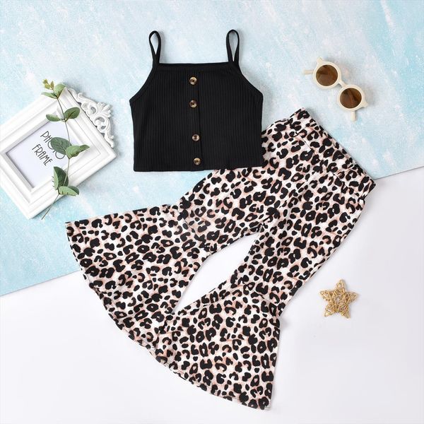 2pcs summer fashion kids girls clothes sets 0 5y strap solid sleeveless vest leopard flare pants, White
2pcs summer fashion kids girls clothes sets 0 5y strap solid sleeveless vest leopard flare pants, White