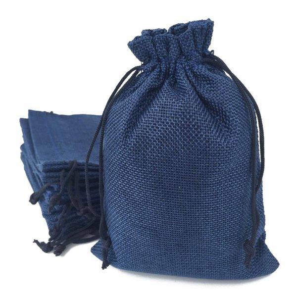 gift wrap one pack (50pcs) 13x18cm navy burlap fabric favor sack bags with drawstring for kids party birthday and wedding accessories 
gift wrap one pack (50pcs) 13x18cm navy burlap fabric favor sack bags with drawstring for kids party birthday and wedding accessories