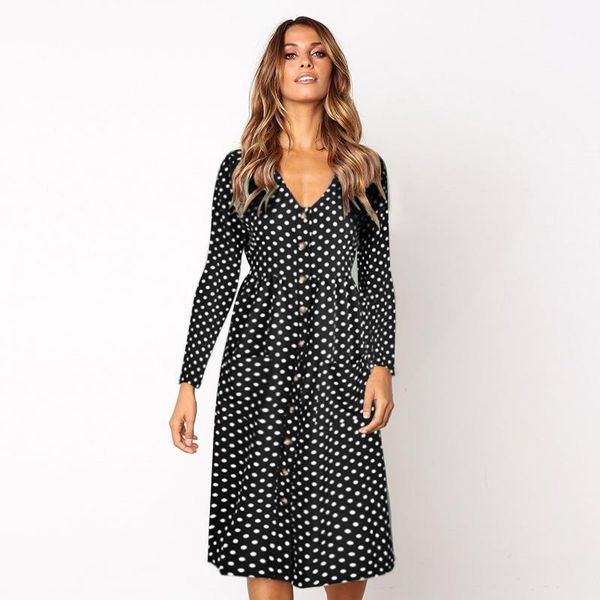 casual dresses sale autumn women polka dot long sleeve midi dress boho ladies v neck fashion single breasted, Black;gray
casual dresses sale autumn women polka dot long sleeve midi dress boho ladies v neck fashion single breasted, Black;gray