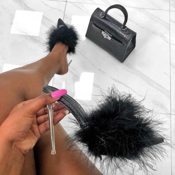 slippers 2021 transparent crystal high heels woman feather fur pumps women peep toe mules lady slides black
slippers 2021 transparent crystal high heels woman feather fur pumps women peep toe mules lady slides black