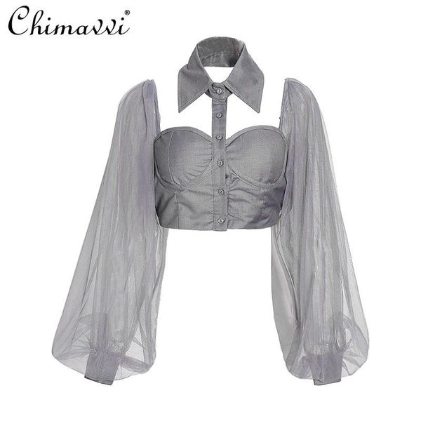 women's blouses & shirts fashion shoulder-baring puff sleeve shirt women 2021 spring/summer elegant lapel halter short streetwear top, White
women's blouses & shirts fashion shoulder-baring puff sleeve shirt women 2021 spring/summer elegant lapel halter short streetwear top, White