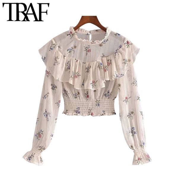 women fashion floral print ruffled cropped blouses vintage long sleeve smocked hem female shirts blusas chic 210507, White
women fashion floral print ruffled cropped blouses vintage long sleeve smocked hem female shirts blusas chic 210507, White