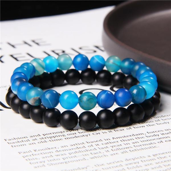 beaded, strands 2 chains bracelet set men 8 mm matte blue stripes agat beads natural mineral black onyx charm bangle women elastic puls
beaded, strands 2 chains bracelet set men 8 mm matte blue stripes agat beads natural mineral black onyx charm bangle women elastic puls