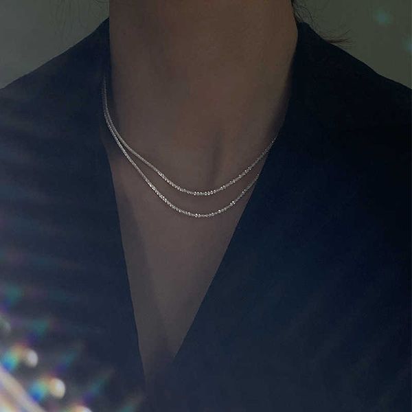 s925 pure sier sparkling clavicle chain plain naked necklace for women, Silver