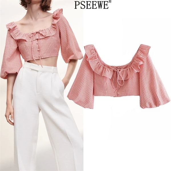 women blouse red striped cropped woman ruffle short puff sleeve summer female bow tied fashion 210519, White
women blouse red striped cropped woman ruffle short puff sleeve summer female bow tied fashion 210519, White