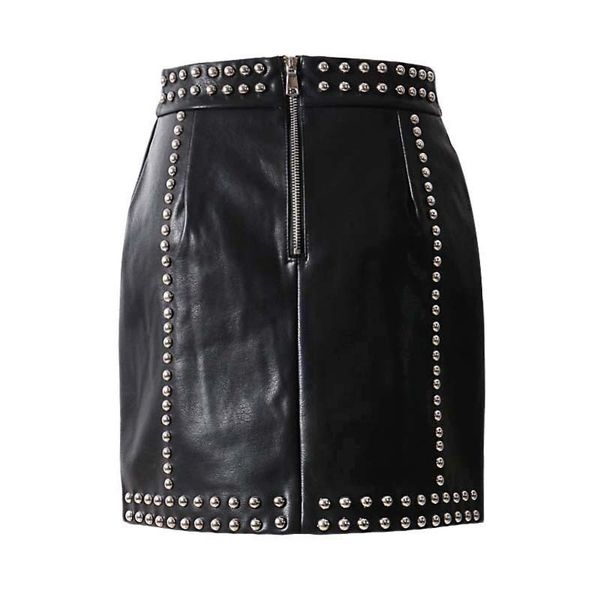 twotwinstyle heavy rivets pu leather skirts high waist single breasted mini skirt for women punk style spring fashion 210323, Black
twotwinstyle heavy rivets pu leather skirts high waist single breasted mini skirt for women punk style spring fashion 210323, Black