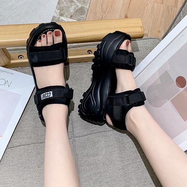 female summer 2021 women thick bottom breathable hook & loop shoe wedge with open toe platform shoes zapatos mujer sandals, Black
female summer 2021 women thick bottom breathable hook & loop shoe wedge with open toe platform shoes zapatos mujer sandals, Black