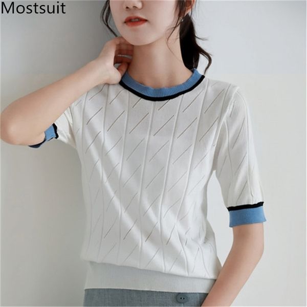 summer color-blocked women knitted t shirts ops short sleeve o-neck loose korean fashion casual ladies ops femme 210513, White
summer color-blocked women knitted t shirts ops short sleeve o-neck loose korean fashion casual ladies ops femme 210513, White