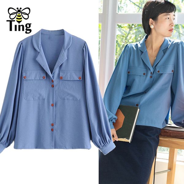 women high street chic casual button up blouses lapel collar vintage lantern sleeve blusas shirts moda with pockets 210513, White
women high street chic casual button up blouses lapel collar vintage lantern sleeve blusas shirts moda with pockets 210513, White