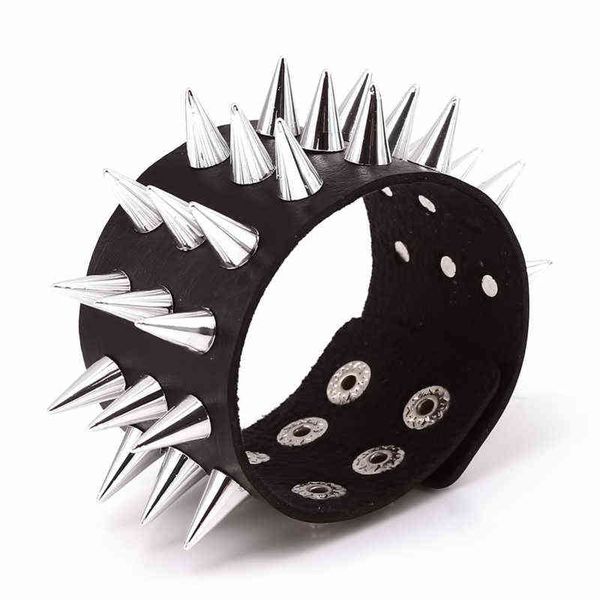 unique three row cuspidal spikes rivet stud wide cuff leather punk gothic rock bangle bracelet men jewelry, Black
unique three row cuspidal spikes rivet stud wide cuff leather punk gothic rock bangle bracelet men jewelry, Black