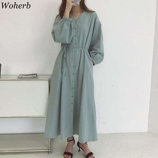 casual dresses woherb temperament single breasted maxi dress women sweet lantern sleeve loose lace up waist slim vestidos korean chic, Black;gray
casual dresses woherb temperament single breasted maxi dress women sweet lantern sleeve loose lace up waist slim vestidos korean chic, Black;gray