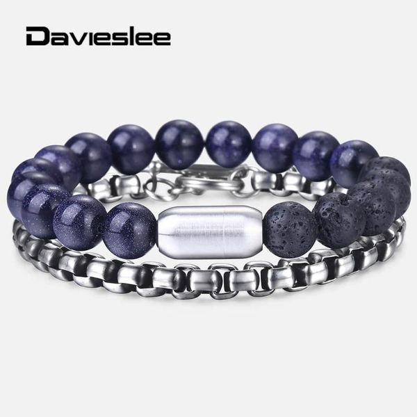 link, chain 2pcs/set blue sandstone bracelet for men boy stainless steel box link wristband punk surfer stone jewelry gift 8" ddlbf26, Black
link, chain 2pcs/set blue sandstone bracelet for men boy stainless steel box link wristband punk surfer stone jewelry gift 8" ddlbf26, Black
