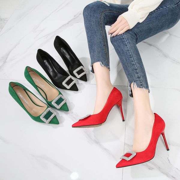 dress shoes banquet women's korean fashion pointed shallow mouth rhinestones square buckle temperament ladies high heels fairy style, Black
dress shoes banquet women's korean fashion pointed shallow mouth rhinestones square buckle temperament ladies high heels fairy style, Black