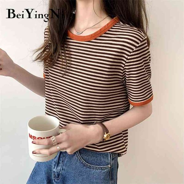 t-shirt female striped chic loose korean o-neck short sleeve tshirts for women preppy vintage harajuku girls tees 210506, White;black
t-shirt female striped chic loose korean o-neck short sleeve tshirts for women preppy vintage harajuku girls tees 210506, White;black