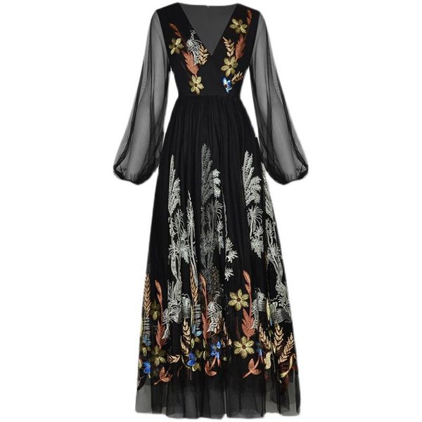 casual dresses est nice designer runway women's long sleeve v-neck stunning embroidery dress, Black;gray
casual dresses est nice designer runway women's long sleeve v-neck stunning embroidery dress, Black;gray