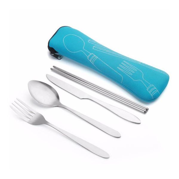 pcs/set stainless steel cutlery set flower painting spoon fork dinner tableware with cloth bag outdoor lunch tool dinnerware sets