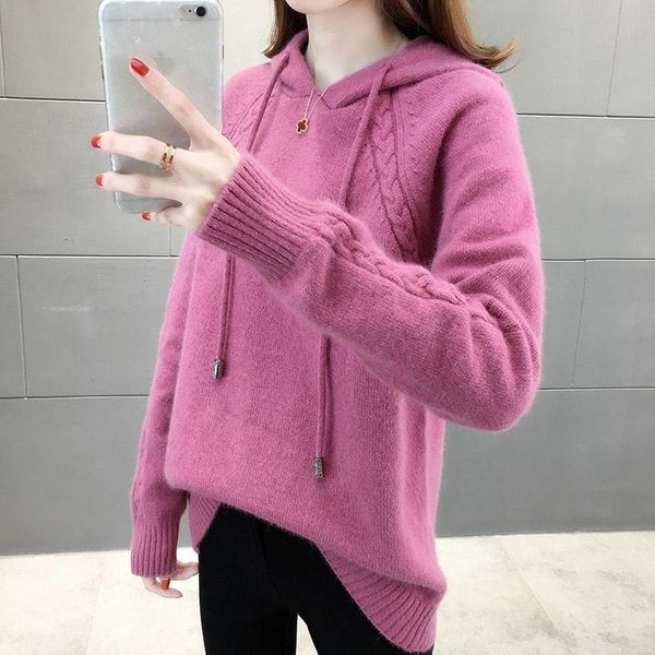 women's sweaters pullover women sweater loose knitted hooded long sleeve jumper thick solid ladies casual winter 2021, White;black
women's sweaters pullover women sweater loose knitted hooded long sleeve jumper thick solid ladies casual winter 2021, White;black