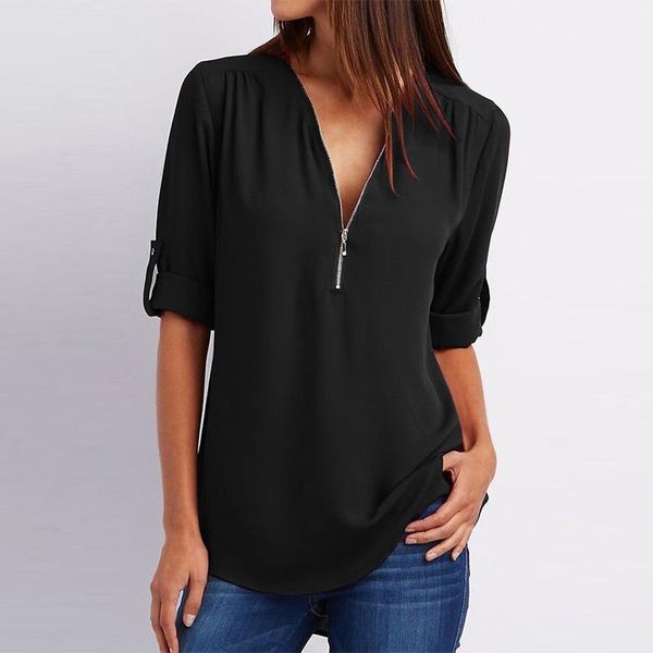 ly women summer chiffon shirts v neck pullover zipper loose long sleeves casual m99 women's blouses, White
ly women summer chiffon shirts v neck pullover zipper loose long sleeves casual m99 women's blouses, White