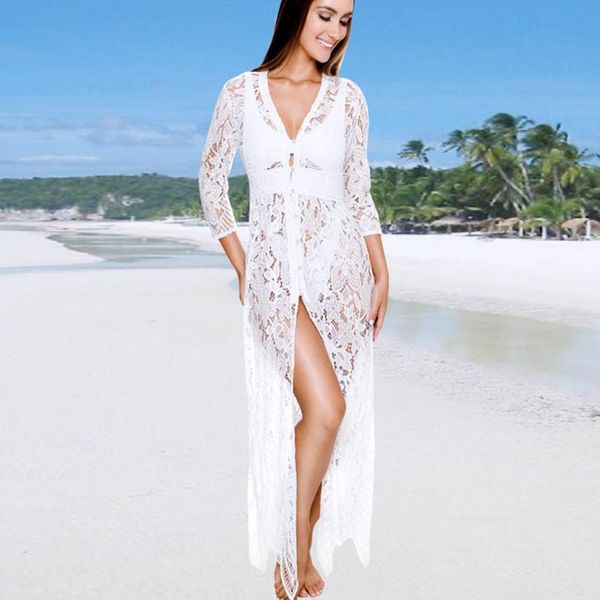 summer swimwear women beach dress lace bikini cover up long cardigan perspective tassel saida de praia pareo women's, White;black
summer swimwear women beach dress lace bikini cover up long cardigan perspective tassel saida de praia pareo women's, White;black