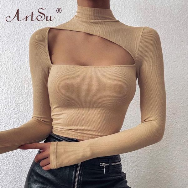 women's t-shirt elegant solid black ribbed knitted women cut-out long sleeve crop female o-neck skinny streetwear, White
women's t-shirt elegant solid black ribbed knitted women cut-out long sleeve crop female o-neck skinny streetwear, White