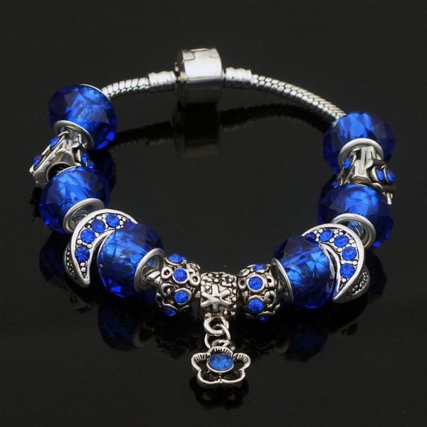 charm bracelets diy handmade jewelry blue color snake chain bangles for women with european crystal glass and metal beads charms, Golden;silver
charm bracelets diy handmade jewelry blue color snake chain bangles for women with european crystal glass and metal beads charms, Golden;silver