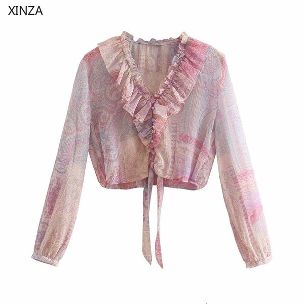women's knits & tees women vintage paisley print summer blouse long puff sleeve ruffle cropped blouses female fashion knot chiffo, White
women's knits & tees women vintage paisley print summer blouse long puff sleeve ruffle cropped blouses female fashion knot chiffo, White