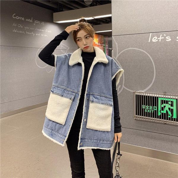 women's vests 2021 autumn winter vest women student wear loose denimthickening imitation lamb hair stitching waistcoat coat lapel mid, Black;white
women's vests 2021 autumn winter vest women student wear loose denimthickening imitation lamb hair stitching waistcoat coat lapel mid, Black;white