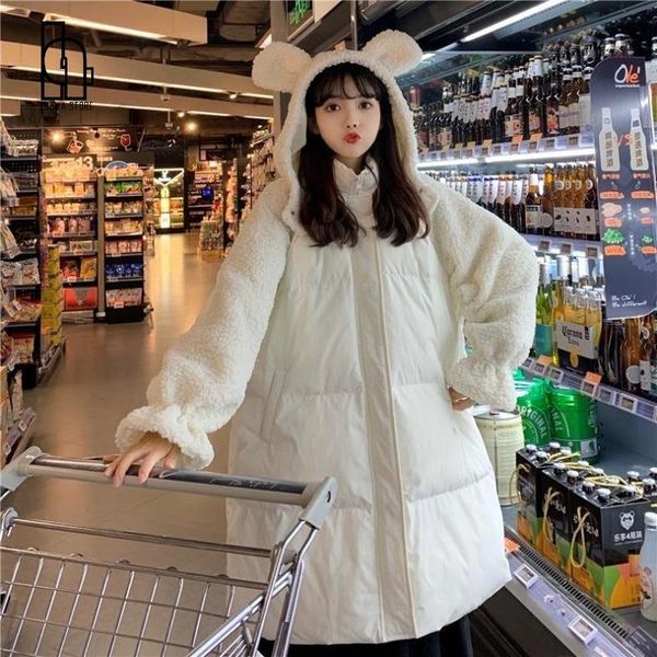 women's down & parkas luck a women kawaii patchwork hooded lambswool preppy style warm gentle trendy thick white coats cute outerwears, Black
women's down & parkas luck a women kawaii patchwork hooded lambswool preppy style warm gentle trendy thick white coats cute outerwears, Black