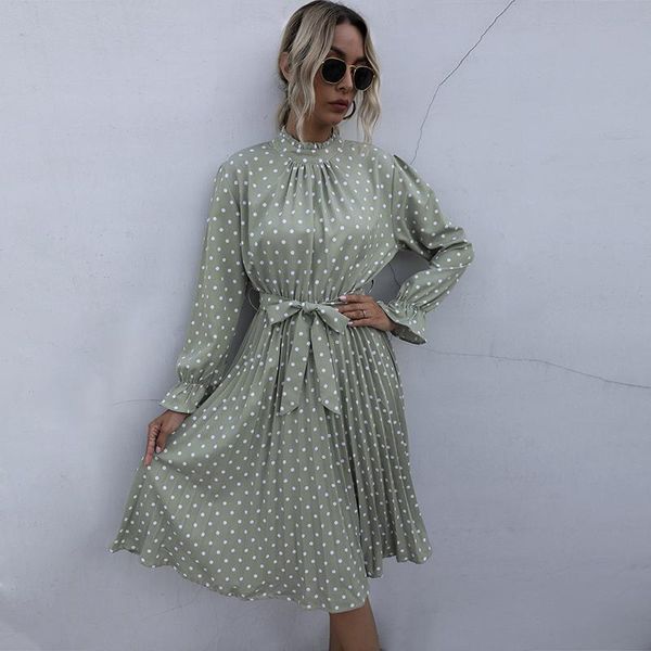 casual dresses women polka dot print party dress stand collar flare sleeve a-line sashes knee-length elegant vestido female, Black;gray
casual dresses women polka dot print party dress stand collar flare sleeve a-line sashes knee-length elegant vestido female, Black;gray