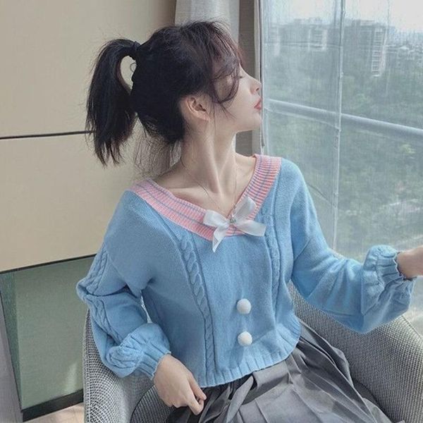 women's sweaters korean knitted sweater sweet women long sleeve v neck bow vintage pullover cropped knitwear cute girls teens jk jumpe, White;black
women's sweaters korean knitted sweater sweet women long sleeve v neck bow vintage pullover cropped knitwear cute girls teens jk jumpe, White;black
