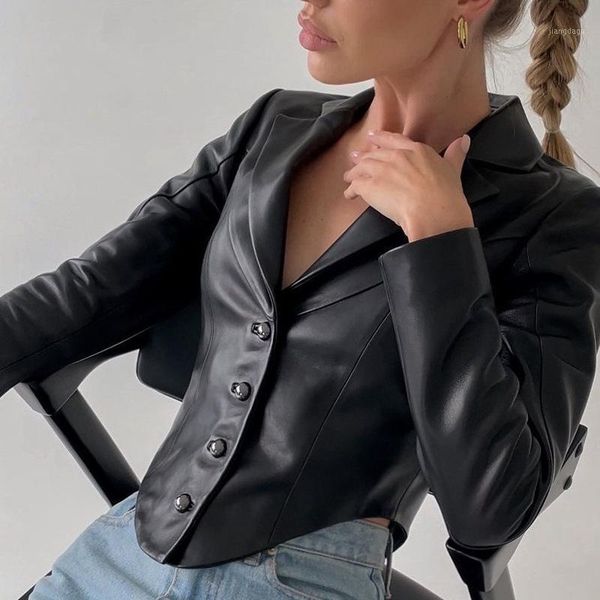 women's jackets fashion notched pu leather cropped jacket women long sleeve autumn outerwear 2021 streetwear button up punk coat irreg, Black;brown
women's jackets fashion notched pu leather cropped jacket women long sleeve autumn outerwear 2021 streetwear button up punk coat irreg, Black;brown