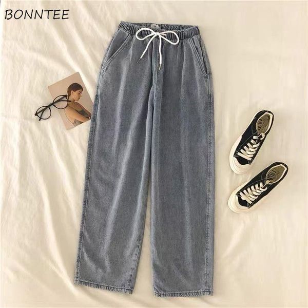 women's jeans women simple elastic waist straight leg preppy style blue all-match retro students lace up pockets ladies trousers
women's jeans women simple elastic waist straight leg preppy style blue all-match retro students lace up pockets ladies trousers