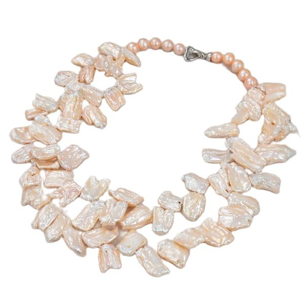 guaiguai jewelry natural baroque pearl 2 strands 18mm pink biwa keshi pearl necklace handmade for women real gems stone lady fashion jewelle, Silver
guaiguai jewelry natural baroque pearl 2 strands 18mm pink biwa keshi pearl necklace handmade for women real gems stone lady fashion jewelle, Silver