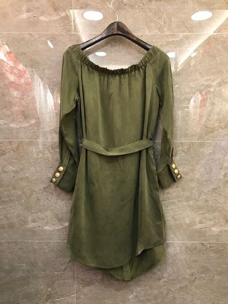 dress off shoulder spring army green black women golden buttons deco long sleeve casual belt dress above knee, Black;gray
dress off shoulder spring army green black women golden buttons deco long sleeve casual belt dress above knee, Black;gray