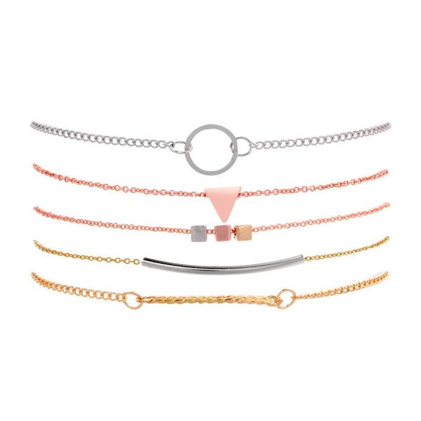 charm bracelets 5 pcs/ set triangle circle square charms simple style adjustable for women gold silver multi-layer metal chains, Golden;silver
charm bracelets 5 pcs/ set triangle circle square charms simple style adjustable for women gold silver multi-layer metal chains, Golden;silver