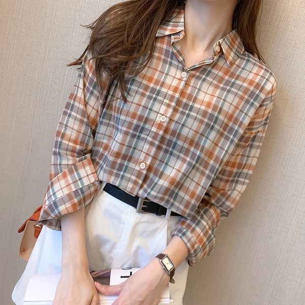 women's blouses & shirts spring classic korea plaid long 100% cotton female shirt vintage stylish casual fashion office shirts lno0, White
women's blouses & shirts spring classic korea plaid long 100% cotton female shirt vintage stylish casual fashion office shirts lno0, White