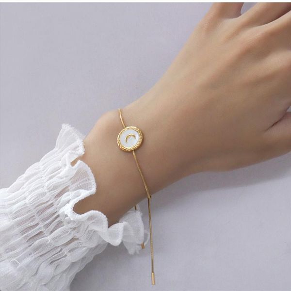 link, chain simple gold plated stainless steel round moon bracelets for women hand jewelry, fashion white shell bracelet bangle female, Black
link, chain simple gold plated stainless steel round moon bracelets for women hand jewelry, fashion white shell bracelet bangle female, Black