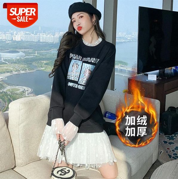 korean version plus fleece sweater skirt round neck loose lace stitching fake two-piece base dress #vd16, Black;gray
korean version plus fleece sweater skirt round neck loose lace stitching fake two-piece base dress #vd16, Black;gray