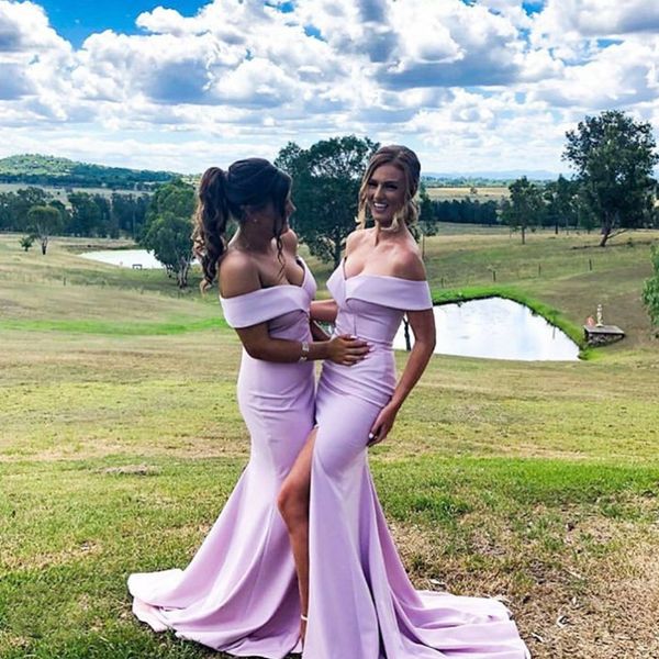 off shoulder long mermaid bridesmaid dresses for wedding sweep train side split froaml evening gowns, White;pink
off shoulder long mermaid bridesmaid dresses for wedding sweep train side split froaml evening gowns, White;pink