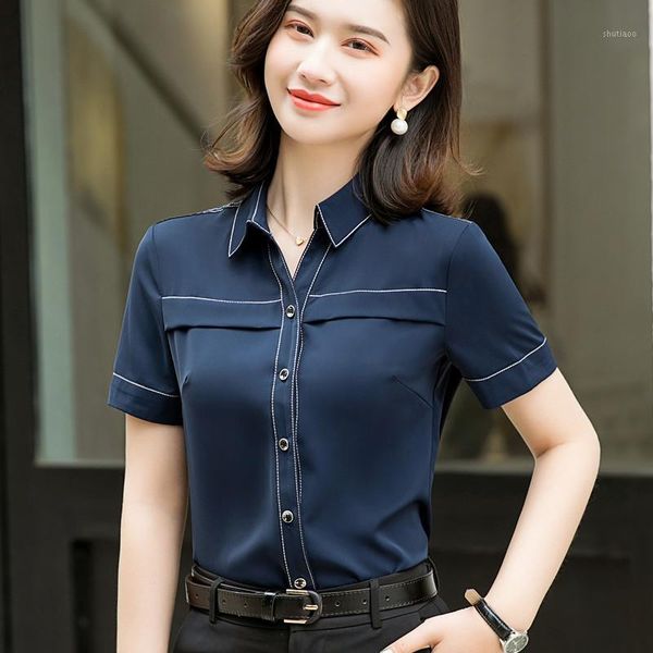 women's blouses & shirts dark blue shirt women short sleeve professional formal temperament summer chiffon fashion office ladies work, White
women's blouses & shirts dark blue shirt women short sleeve professional formal temperament summer chiffon fashion office ladies work, White