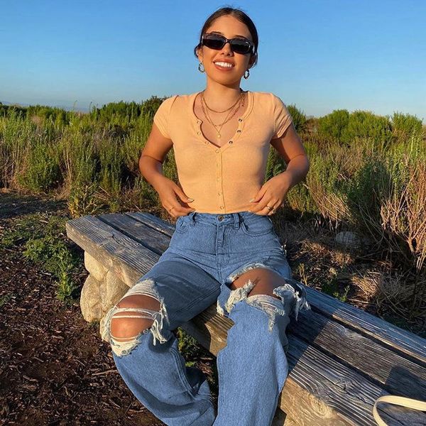 women's jeans 2021 fashion women pants korean style girl hole trousers pockets buttons female pantacourt femme, Blue
women's jeans 2021 fashion women pants korean style girl hole trousers pockets buttons female pantacourt femme, Blue