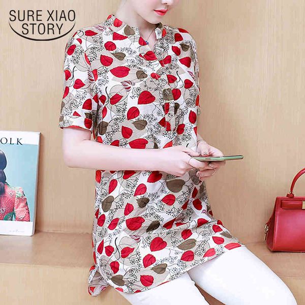 print plus size spring summer blouse cotton and linen short sleeve shirt women 8933 50 210415, White
print plus size spring summer blouse cotton and linen short sleeve shirt women 8933 50 210415, White