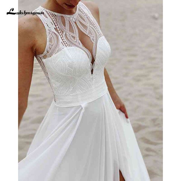 2021 new elegant halter appliques lace backless beach es split off a-line summer wedding vestido de novia aul8, White
2021 new elegant halter appliques lace backless beach es split off a-line summer wedding vestido de novia aul8, White