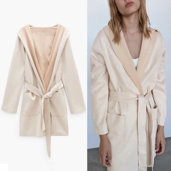 za faux suede jacket women chic long sleeve hooded collar jackets coat for autumn woman office belt outwear 210602, Black
za faux suede jacket women chic long sleeve hooded collar jackets coat for autumn woman office belt outwear 210602, Black