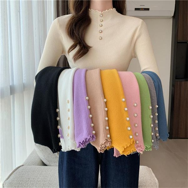 women's sweaters winter high neck ruffle solid sweater basic undershirt knitted pullover women button slim fit knitwear pull femme, White;black
women's sweaters winter high neck ruffle solid sweater basic undershirt knitted pullover women button slim fit knitwear pull femme, White;black